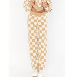 SHOW ME YOUR MUMU Zermatt Sweater Pants in Tan Checker Knit size Medium